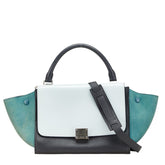 セリーヌ トラペーズ スモール ハンドバッグ ショルダーバッグ 2WAY ブラック ブルー レザー スウェード レディース CELINE 【中古】